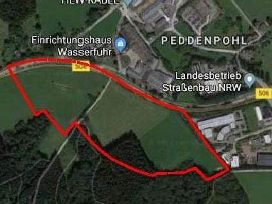 Grafik des Gewerbegebiets südlich von Kluse mit markierten Wasserschutzgebieten für den Antrag.