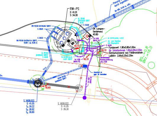 Bauplan der RW-Pumpstation für die Fußgängerunterführung Strümper Straße in Meerbusch-Osterath, NRW.